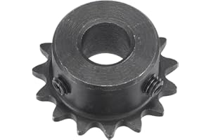 uxcell 15 Tooth Roller Sprocket B Type, #25 Chain, Single Strand 1/4" Pitch, 10mm Bore Black Oxide C45 Carbon Steel with Set 