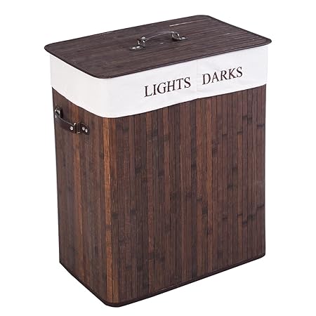 COSTWAY Wäschebox faltbar, Wäschekorb mit Deckel, Wäschesammler 2 Fächer, Wäschetruhe mit herausnehmbarem Wäschesack, Spielze