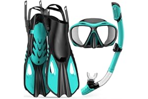 DEEPZY Snorkeling Gear for Adults Men Women, 3 in 1 Snorkel Set with Panoramic View Diving Mask Anti-Fog Anti-Leak, Snorkel Mask Dry Top Snorkel Fins for Swimming, Snorkeling and Travel Diving
