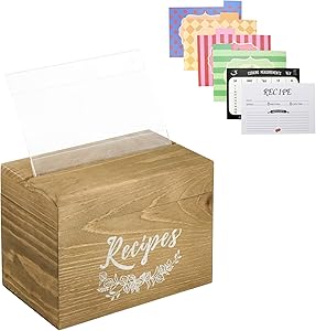 Vintage Wood Recipe Box with 80 Double Sided Recipe Cards 4x6 and 8 Dividers, Farmhouse Recipe Organizer For Mother’s Day gift, Wood Recipe Card Box Holder for Bridal Shower and Weddings(Light Brown)