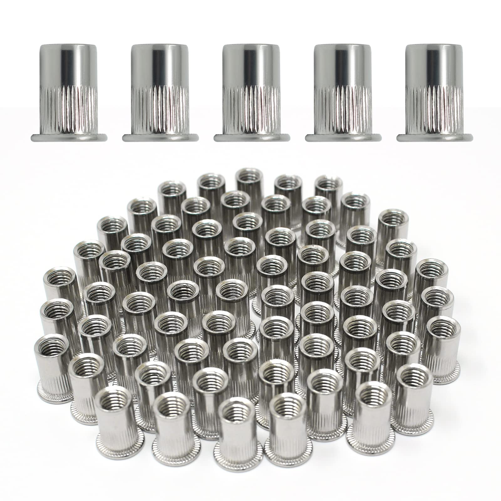 Wkmamo 120 Pcs M8 Rivet Nuts,304 Stainless Steel Threaded Rivetnut Insert Nutsert,Flat Head Threaded Rivetnut Insert Rivnut Assortment Kit