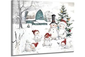 YPY Christmas Canvas Wall Art Decor: Cute&Sweet Snowman Pictures Prints - Winter Decorations Paintings Posters Artwork - Indoor Farmhouse Framed Hanging 12"x10"
