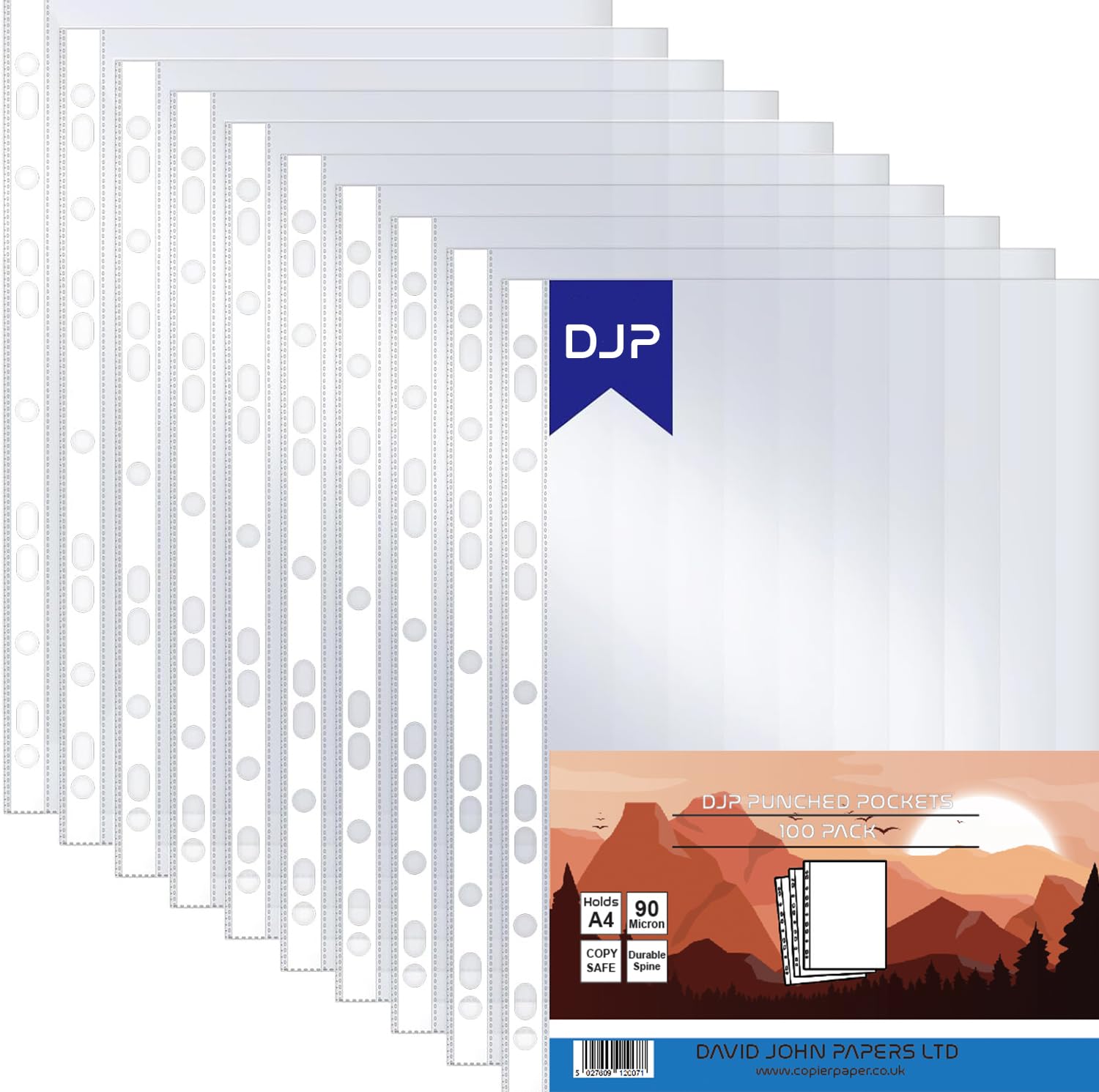 DJP A4 Punched Pockets Heavy Duty 90 Micron, for Filing Folders, Wallets, Sleeves & Documents - 100 Pack