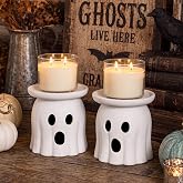 Tioncy 2 Pcs Halloween Terracotta Ghost Candle Holder Table Decor White | Rustic Ghost Candlestick Tealight Candle Holder, Spooky Ghost Table Centerpiece, Halloween Decor Indoor Party Mantel Decor