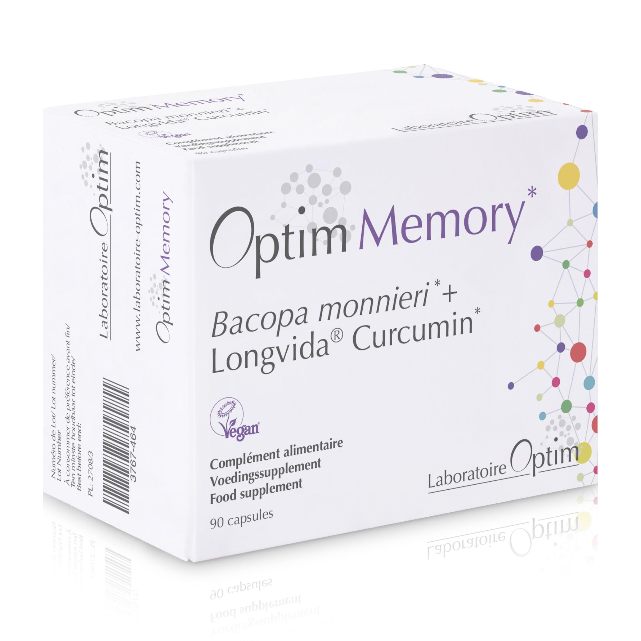 OPTIM Memory – Bacopa Monnieri Brahmi & Longvida Curcumin Capsules for Brain & Focus Support for Adults & Students, 90 Vegan Capsules - SOYA Free
