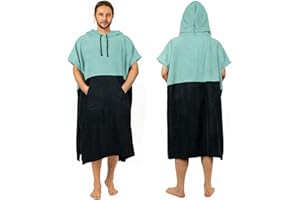 Zingtto Surf Poncho Changing Robe Extra Large Thick Towel Poncho for Men Women with Hood Pocket for Beach Swimming, 47‘’x37‘’, Black Teal