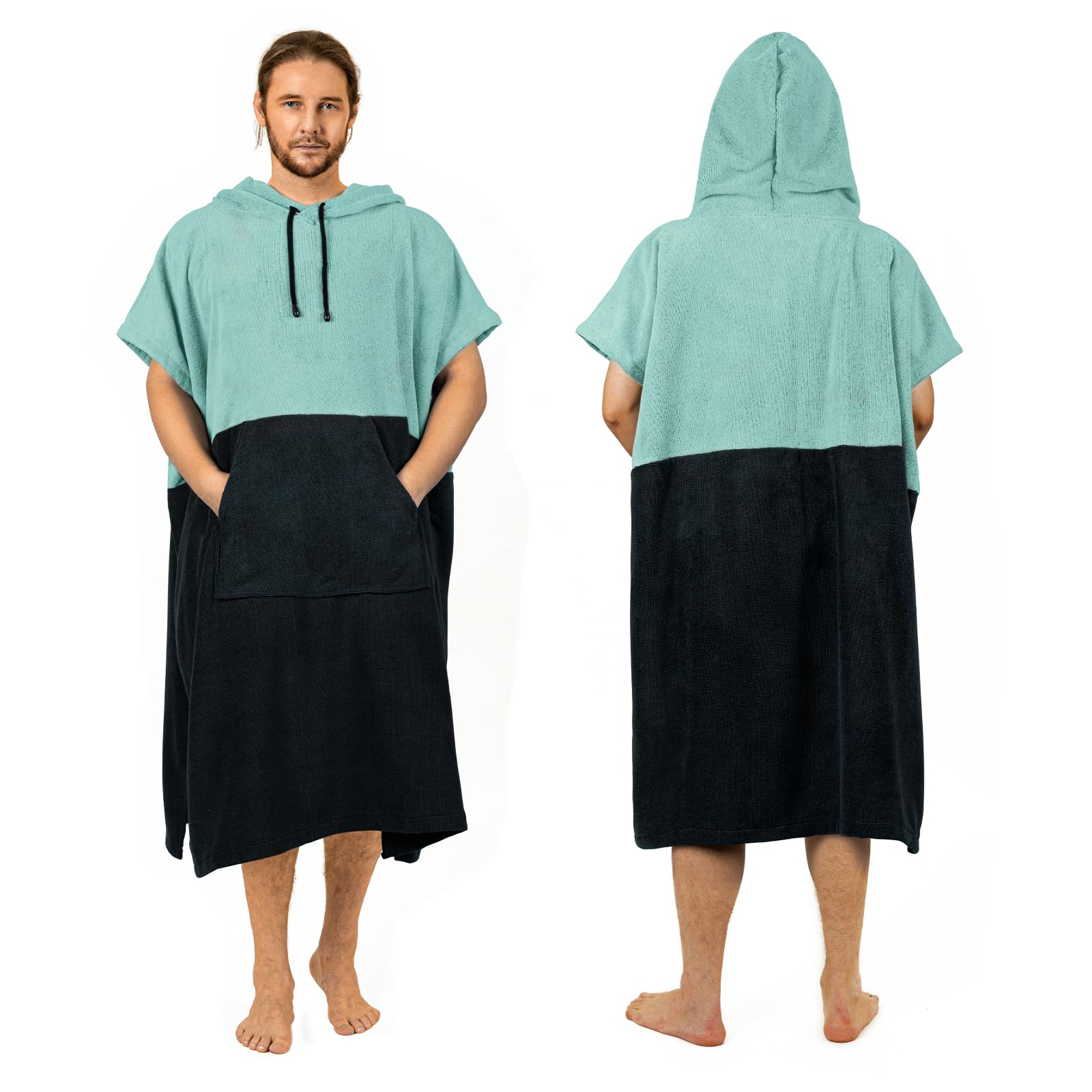 Photo 1 of Zingtto Surf Poncho Changing Robe Extra Large Thick Towel Poncho for Men Women with Hood Pocket for Beach Swimming, 47‘’x37‘’, Black Teal