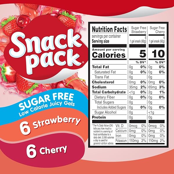 SNACK PACK ZERO SUGAR STRAWBERRY AND CHERRY FLAVORED LOW CALORIE JUICY GELS CUPS, 3.25 OZ., 12-COUNT FAMILY PACK