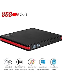 Cocopa External CD DVD Drive USB 3.0 Portable CD DVD +/-RW Drive Slim DVD/CD ROM Rewriter Burner Writer, High Speed Data Compatible with Laptop Desktop MacBook Windows10/8/7/XP/Vista/Mac OS（RED）