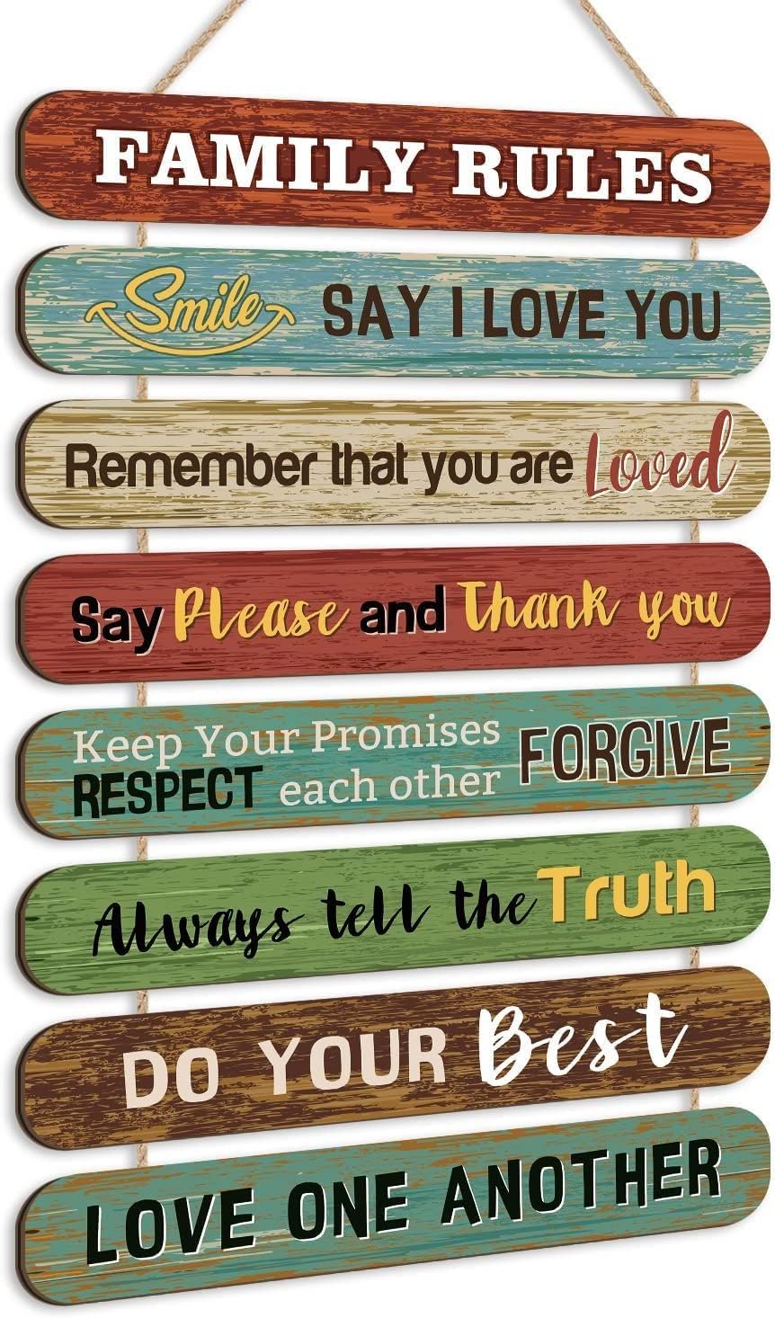 HPNIUB Rustic Family Rules Signs Wall Decor(2"x12"),Inspirational Wall Art for Family for Bathroom Living Room Dinging Room Bedroom Entryway Deocr