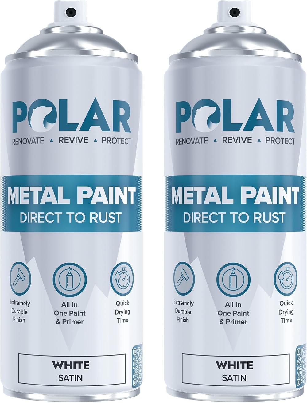 Polar Direct to Rust Satin White Metal Spray Paint 2 x 400ml - 3 in 1