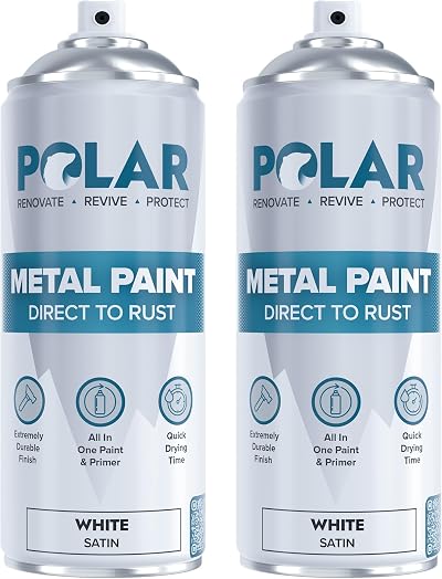 Polar Direct to Rust Satin White Metal Spray Paint 2 x 400ml - 3 in 1