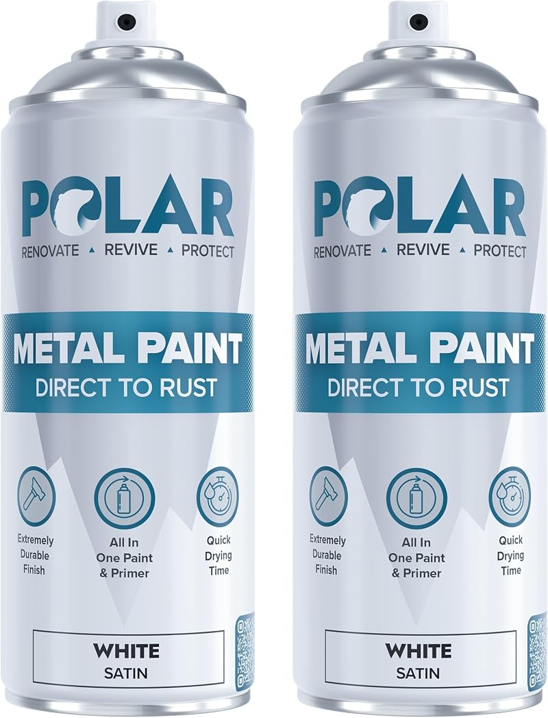Polar Direct to Rust Satin White Metal Spray Paint 2 x 400ml - 3 in 1