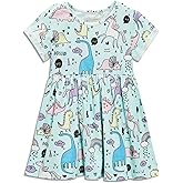 Bumeex Toddler Girls Summer Dress Clothes Cotton Casual Cartoon Print Short Sleeve Dresses Girls Sundress 1-7 Years