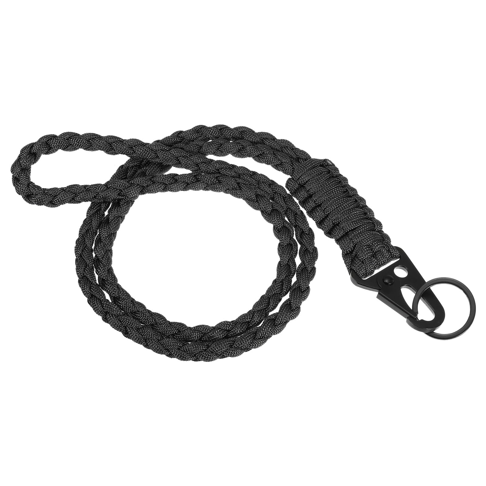 PATIKIL 21.7 Inch Paracord Neck Lanyard Keychain, Braided Strong Lanyard with Hook Clip and Key Ring for Outdoor Activities, Black