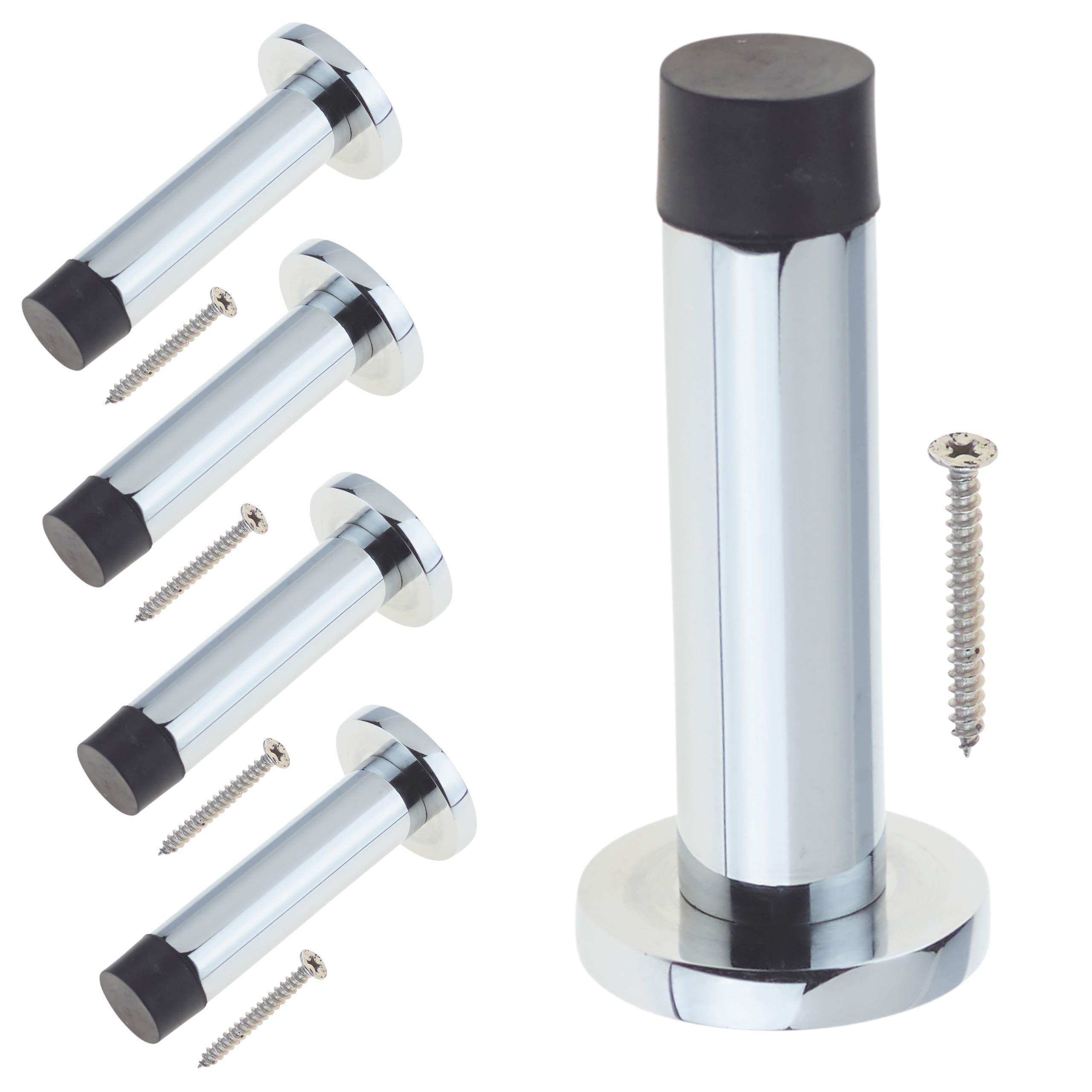 Door Stop | Projection Wall Door or Skirting Mounted | Polished Chrome | Pack of 5