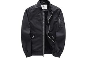 WenVen Men's Casual Bomber Jacket Lightweight Cotton Flight Military Jacket Windbreaker