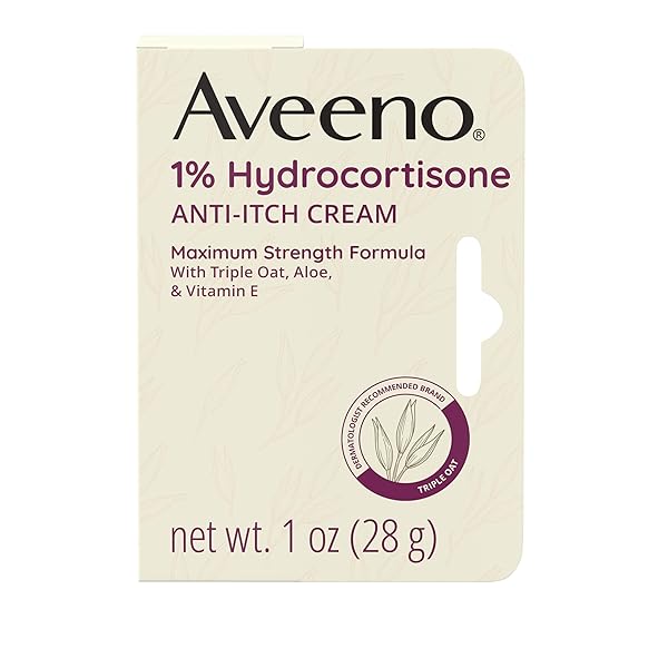 AVEENO MAXIMUM STRENGTH 1% HYDROCORTISONE ANTI-ITCH CREAM, TRIPLE OAT, ALOE & VITAMIN E FOR ITCH RELIEF FROM ECZEMA, PSORIASIS, INSECT BITES, POISON IVY, OAK & SUMAC & DETERGENTS, 1 OZ, 2 PACK