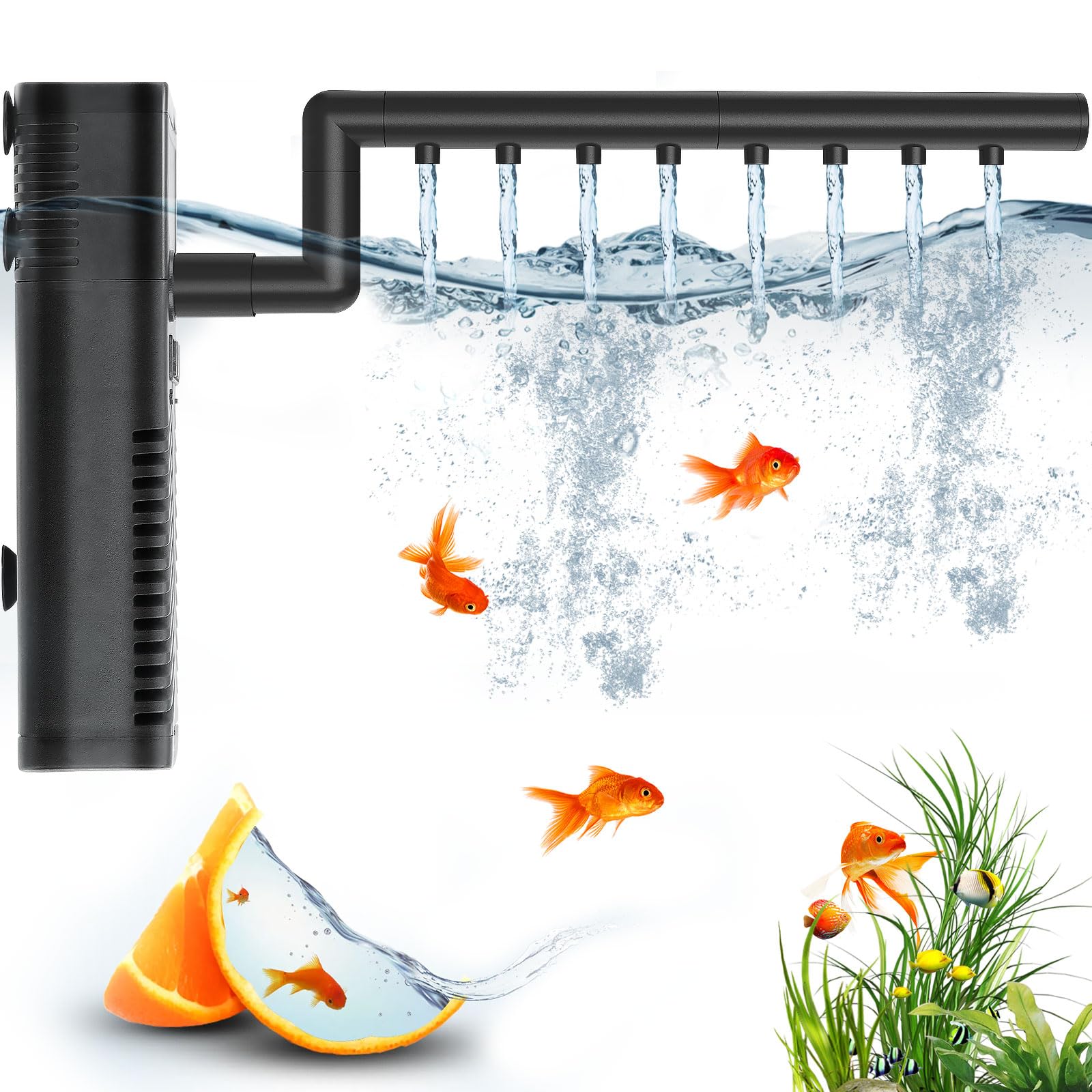QZQ Filter For Fish Tanks, Quiet 6-in-1 Aquarium Filters Adjustable Flow Rate Fish Tank Filters Pump Oxygen Fountain Wave Maker Water Change For Small Aquarium Filter, Tropical Aquariums Up to 20L