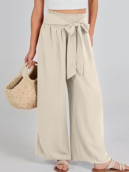 CARACILIA WOMEN PALAZZO SUMMER PANTS CASUAL HIGH WAISTED WIDE LEG BOHO PAJAMA FLOWY PANT VACATION CLOTHES TRAVEL OUTFITS X-LARGE APRICOT