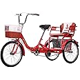 Three Wheel Cruiser Bike Two-Seater Adult Tricycle 20in 3-Wheeled Bicycles with Shopping Basket Traditional Design for Seniors(Size:Red)