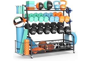 SLSWHLX XL Dumbbell Rack Weight Stand - Bonvork Full Metal Adjustable Weight Rack for Dumbbells, Home Gym Storage Rack With 3MM Thickened Angle Iron for Balls,Yoga Mat,Workout Equipment Organizer With Wheels
