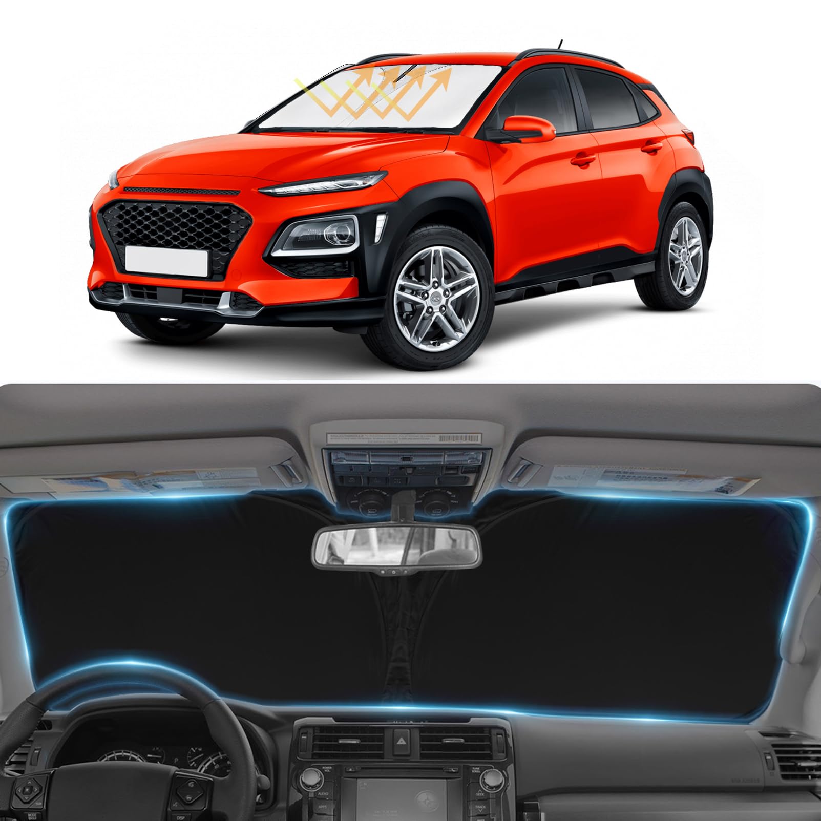 Photo 1 of SLOGENTO Sunshade Custom Fit 2018-2024 2025 Hyundai Kona Windshield Sun Shade, Front Window Shield Sun Visor Protector for Kona Accessories Windshield Cover Block UV Rays