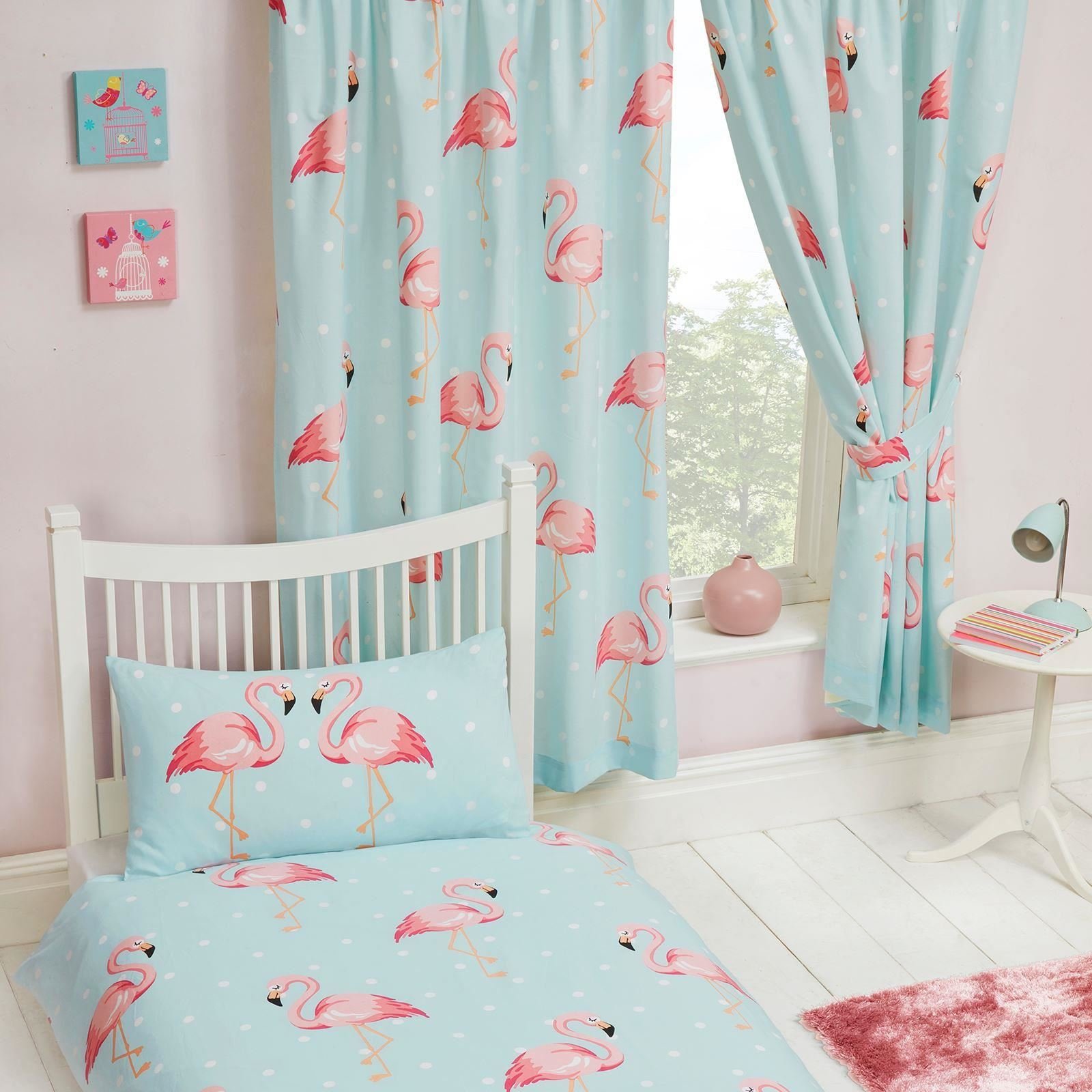 Price Right Home Fifi Flamingo Polka Dot Pink/Blue Kids Bedroom Range - Fitted Sheet Sets and Curtains Available (54" Curtains) โ image 1