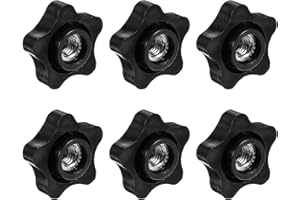 oruola 6pcs 3/8 Female Thread Knob Black,3/8 Inch Star Knobs, 5 Star Shaped Threaded Knob,3/8-16 Thread Knob Nut for T Track Bolts Jigs Knobs,Sawing Machine, Drilling Machine, Plastic Screw-On Type