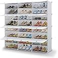 Aeitc Portable Shoe Rack, 48-Pair DIY Shoe Storage Shelf Organizer, Plastic Shoe Organizer for Entryway, Shoe Cabinet with Doors, White