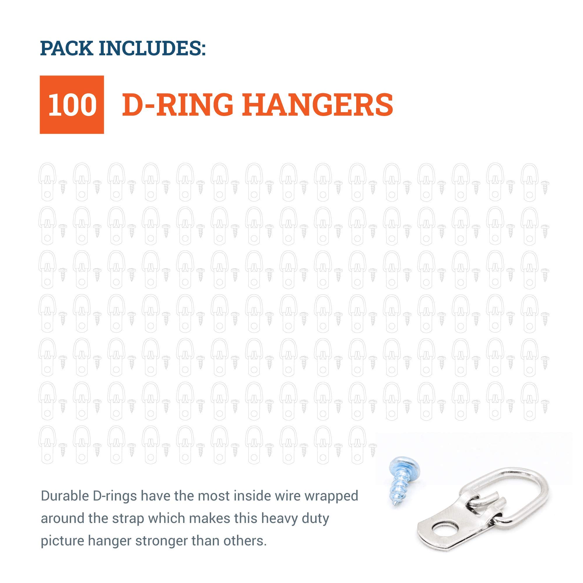 D Ring Picture Hangers with Screws - 100 Pack - Bulk D Rings - Pro Quality Hangers, Picture Hanging Hardware, Dring, Small D Ring Picture Hangers - Picture Hang Solutions.