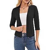DouBCQ Shrugs for Women 3/4 Sleeve Cropped Cardigan Open Front Lightweight Bolero