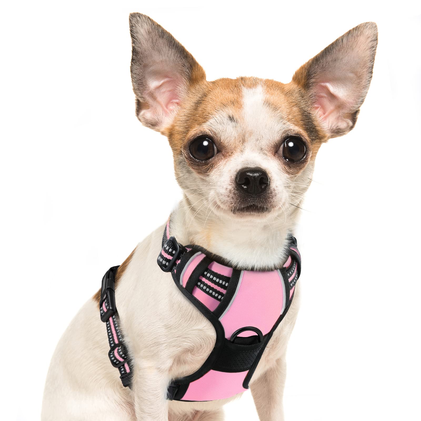 Eagloo Dog Harness Small Dog, Adjustable Soft Padded Pet Vest, Front Clip No Pull Pet Walking Harness, Reflective No-Choke Breathable Puppy Vest with Easy Control Handle, Pink, S