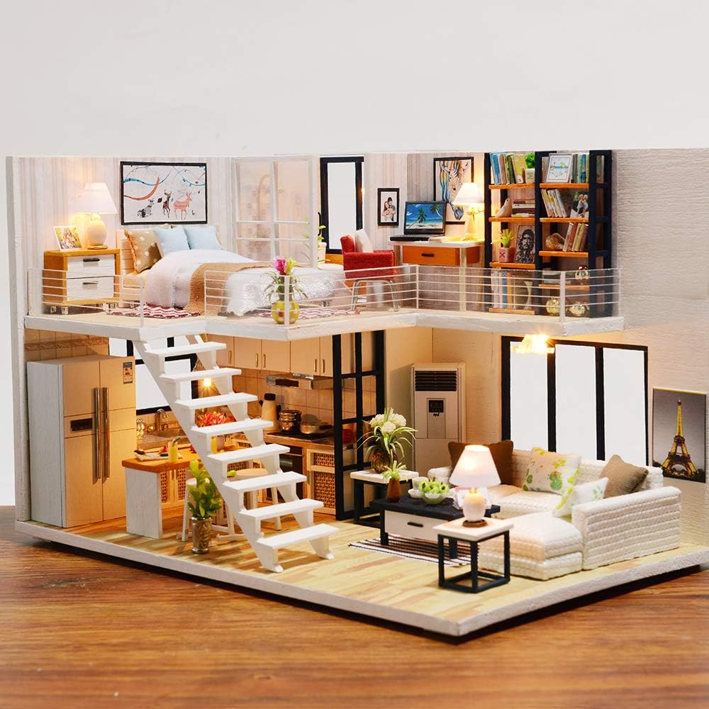 GuDoQi Miniature Dolls House Kit with Music, DIY Miniature House Model