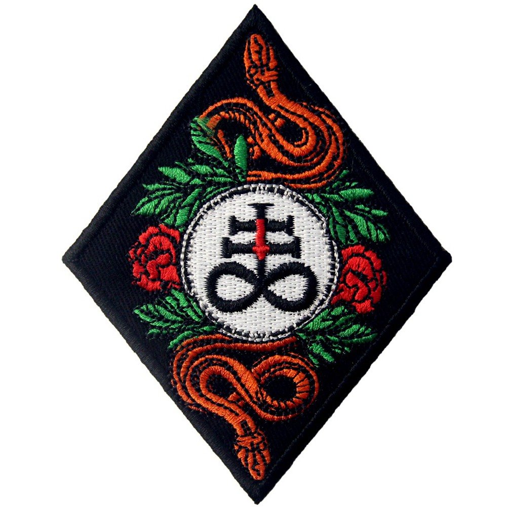 The Leviathan Cross Satan's Cross Patch Embroidered Snake and Rose Applique Iron On Sew On Emblem