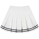 Girls Pleated Skirt Skort School Uniform Mini Skirt Cheer Skirt Tennis Skirt with Striped Hem and Inner Shorts