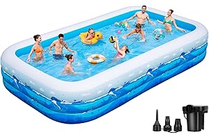 RUANSZZ Large Inflatable Pool with Pump, 130"x72"x22" Full-Sized Blow Up Pool with 0.6mm PVC & Cute Animal Print, Big Family Swimming Pool for Backyard Outdoor Summer Water Party