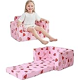 lasoftan Toddler Couch, 2-in-1 Soft Kids Couch Bed Fold Out, Toddler Chairs Comfy for Boys & Girls, Convertible Kids Sofa to Lounge for Playroom, Gift for Birthday, Children's Day - Pink Strawberry