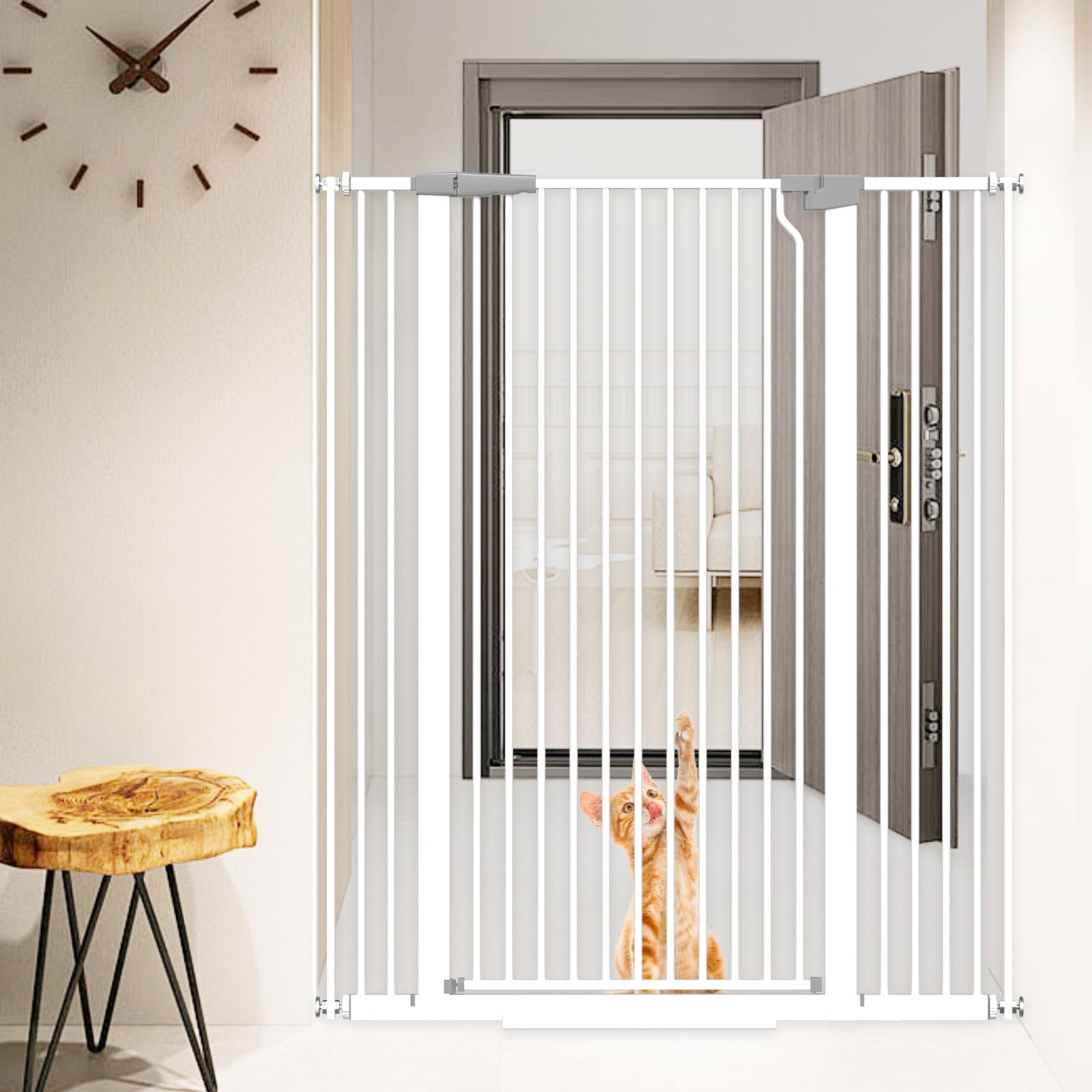 Photo 1 of 51.18" Extra Tall Pet Cat Gate for Doorway 48.5"-56.2" Wide Auto Close Tall Dog Gate No Drilling Pressure Mounted for Hallway Kitchen,White