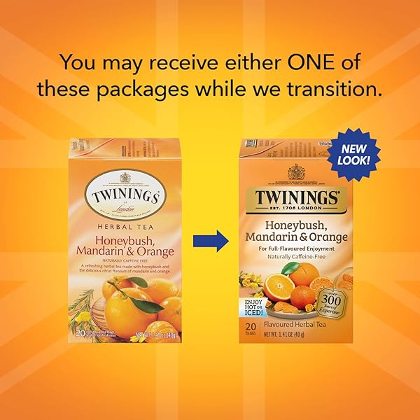 TWININGS HONEYBUSH MANDARIN & ORANGE HERBAL TEA – NATURALLY CAFFEINE-FREE TEA BAGS INDIVIDUALLY WRAPPED, 20 COUNT