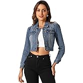 Allegra K Women's Denim Jackets Jean Puff Sleeve Button Up Cropped Jacket