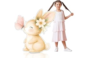 47 x 44 Inches Easter Rabbit Cardboard Cutout Spring Baby Shower Bunny Butterfly Yard Sign with Stakes for Easter Baby Shower