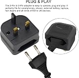 Casoter EU to UK Plug Adaptor 5A Fuse 2-Pin to 3-Pin 3 Pack Black view 3