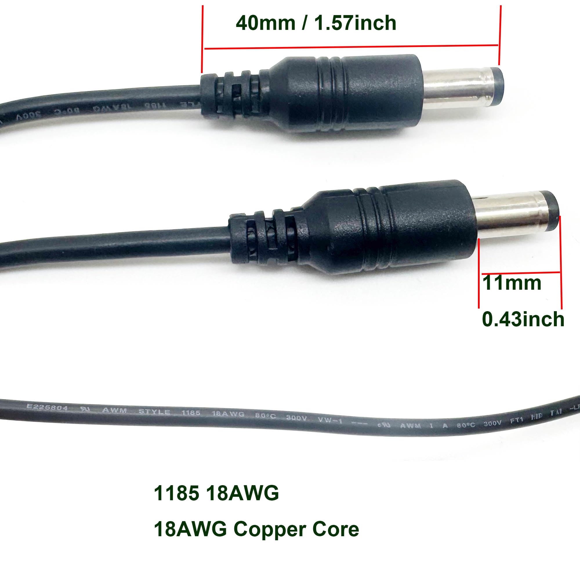 UpperFu 2pcs DC Power Plug 5.5mm x 2.5mm Male Plug to 5.5mm x 2.1mm Male Adapter Connector Cable Cord 60cm 18AWG for LED Strip, Surveillance Camera,CCTV Security Camera,LED Display,IP DVR,Router