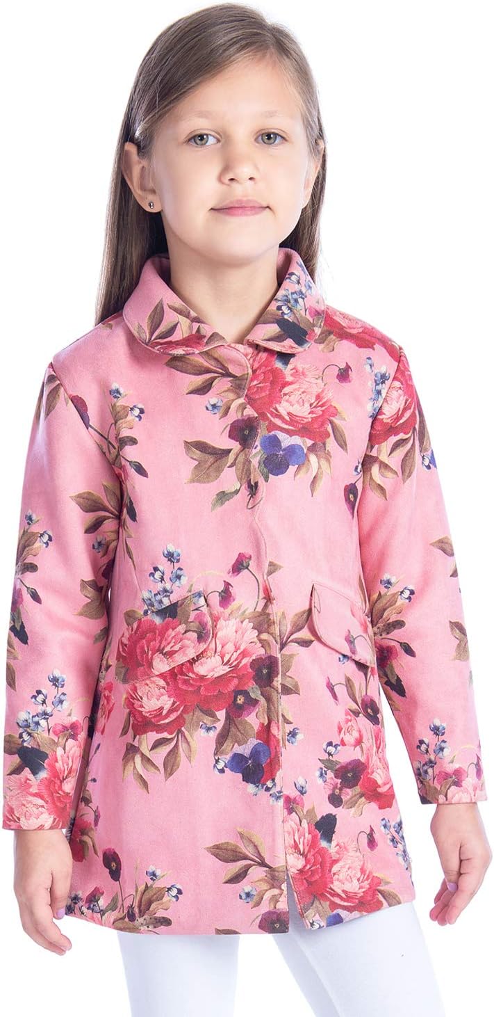 Kids Girl's Cotton Blend Printed Regular Fit Winter Coat (Pink)
