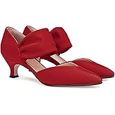 Coutgo Womens Low Kitten Heel Dress Shoes Pointed Toe Slip on Ankle Strap Cutout Elegant Party Wedding Pumps