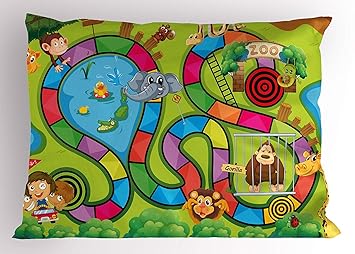 Amazon Com Board Game Pillow Sham Joyful Zoo Various Animals