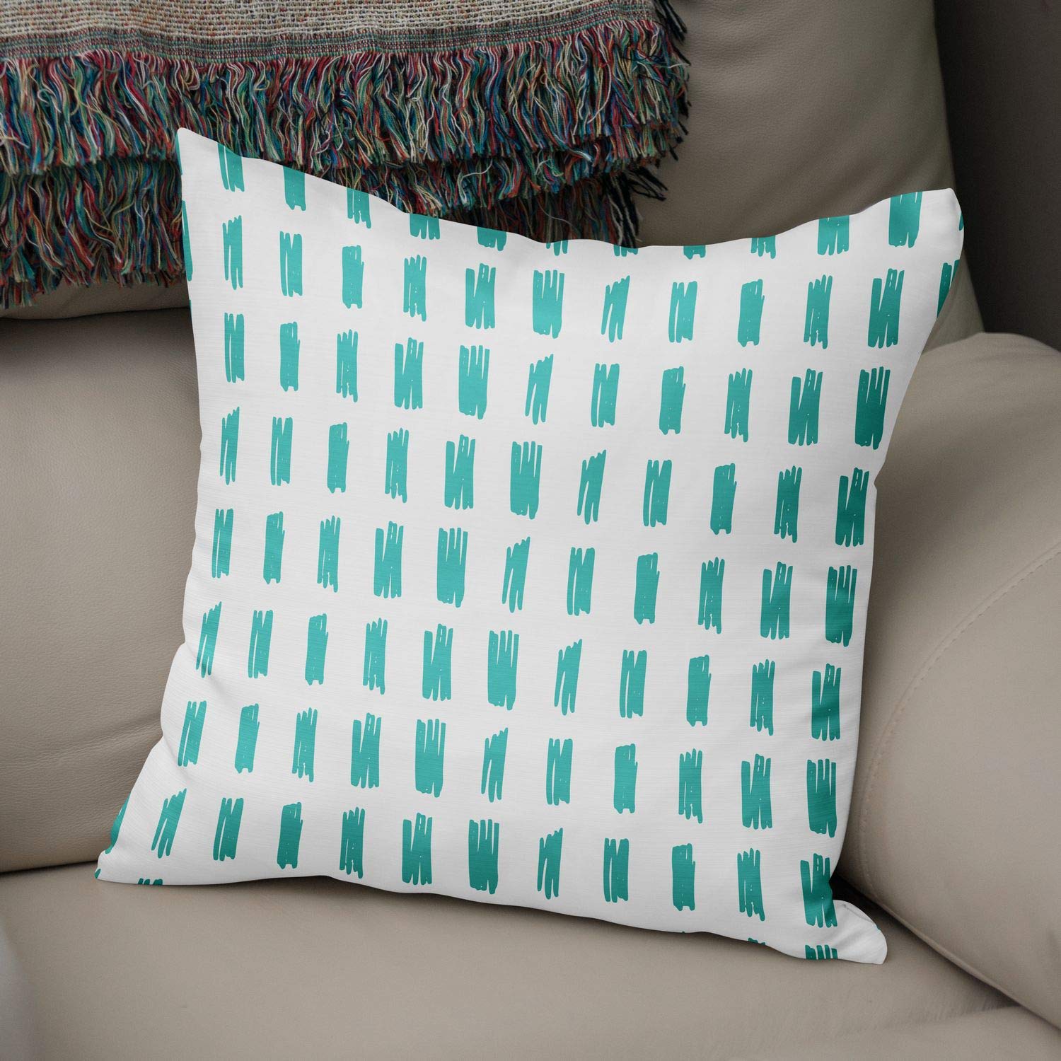 Bonamaison Decorative Cushion Cover Turquoise & White, Throw Pillow Covers, Home Decorative Pillowcases for Livingroom, Sofa, Bedroom, Size: 43X43 Cm - Designed and Manufactured in Turkey
