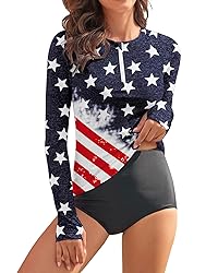 WOWENY Women Rash Guard Long Sleeve Swimsuit Top