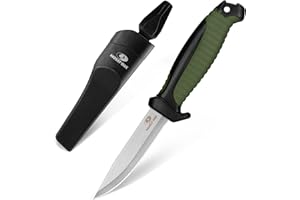 Mossy Oak Fixed Blade Outdoor Knife with Sheath, 4-inch Stainless Steel Drop Point Blade, Outdoor Knives for Hunting, Fishing, Camping (Military Green)